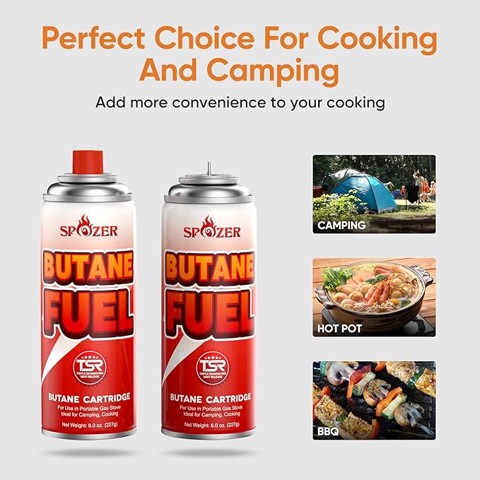 Butane Fuel Canister, 8oz (227g) Butane Refill with TSR Safety Valve, for Camping Stoves, Kitchen Torch, BBQ, 28 PCS