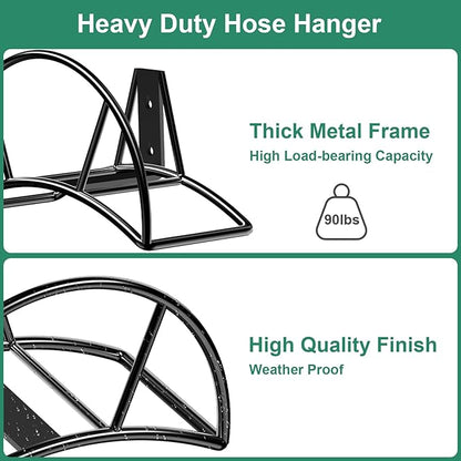 TomCare Garden Hose Holder Wall Mount Metal Water Hose Holder Holds 125Ft Hoses Heavy Duty Hose Hanger Sturdy Hoses Storage Organizer for Outside Yard Garden, Black