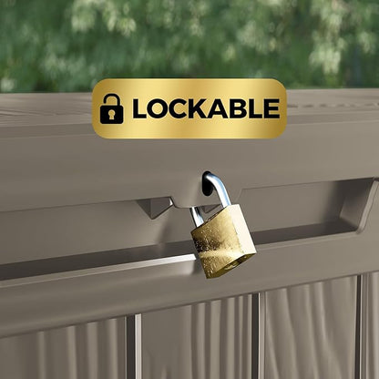 TARKARI 80 Gallon Lockable Resin Deck Box, Waterproof & UV-Resistant Outdoor Storage Box for Outdoor Cushion Storage, Garden Tools & Pool Accessories Storage, Coffee