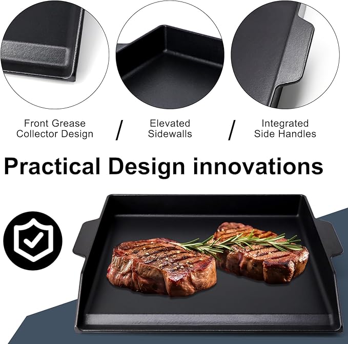 Criditpid Universal Large Cast Iron Cooking Griddle with Extra High Sidewalls for Gas Grills, Charcoal, 20 Inch Blackstone Griddle Pan Griddle Flat Top Grill Plate for 4 Burner Range Oven, 23" x 16"