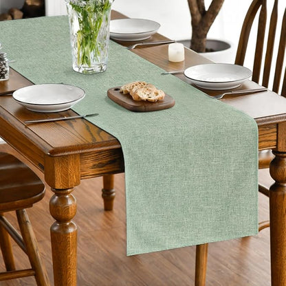 Artoid Mode Sage Green Table Runner, Seasonal Spring Summer Washable Kitchen Dining Table Decoration for Home Party Decor 13x90 Inch