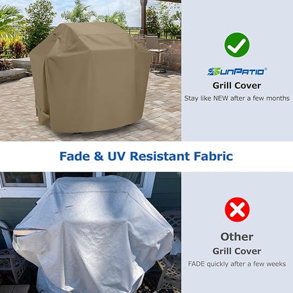 SunPatio Grill Cover 48 Inch for Outdoor Grill, Heavy Duty BBQ Cover with Waterproof Sealed Seam, FadeStop Material, All Weather Resistant Compatible for Weber CharBroil Nexgrill and More, Taupe