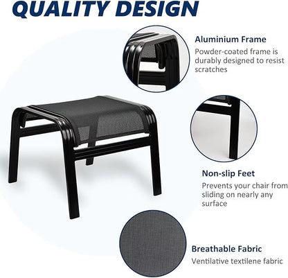 Patio Outdoor Ottoman Assembled Aluminum Footstools Small Seat Side Table Footrest for Balcony, Poolside 2 Set Black
