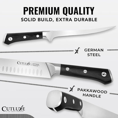 Cutluxe Butcher Knife Set – BBQ Brisket, Breaking, Boning & Fillet knives - Carving Knife Set for Meat Cutting, Ultra Sharp German Steel, Full Tang, Ergonomic Handles – Artisan Series