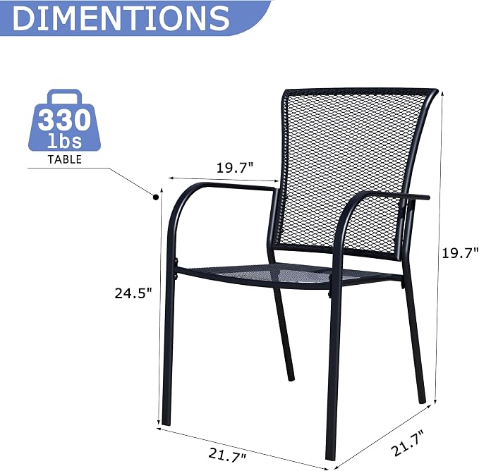 Outdoor Metal Patio Chairs Set of 4, Stackable Iron Mesh Dining Chairs - Image 2