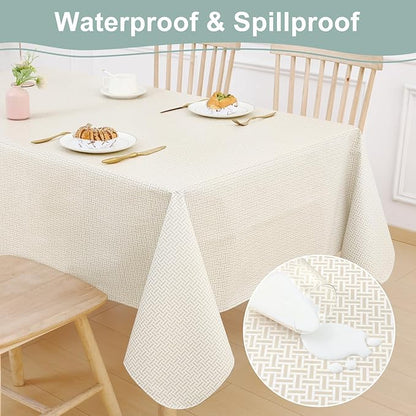 misaya Rectangle Waterproof Vinyl Table Cloth, Plastic Tablecloth with Flannel Backing, Wipeable Table Cover for Dinner, Picnic, Indoor and Outdoor (Weave Patternd, 60" x 84")