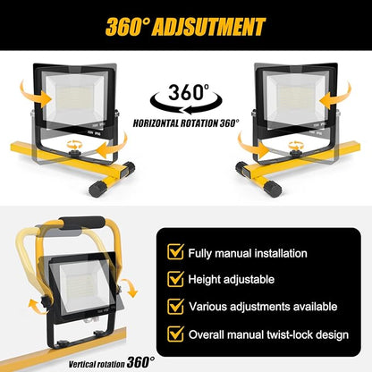 21000Lumen LED Work Lights with Stand - 3 Head Portable Work Light on Stand - IP66 Waterproof Tripod Worklights for Outdoor Indoor Job Site Workshop Garage Construction Site Lighting