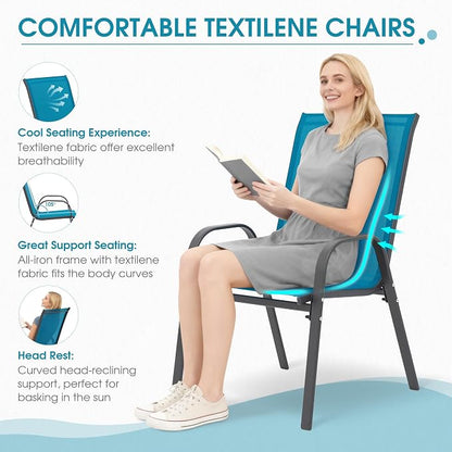 24.4" Wide Outdoor Stackable Chairs Set of 8 | Stacking Patio Chairs - Image 4