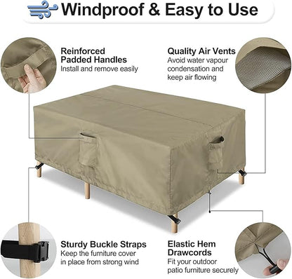 OutdoorLines Outdoor Waterproof Patio Table Furniture Set Covers - Rectangle Couch Sectional Cover Outside Weatherproof Patio Furniture Covering for Deck, Lawn and Backyard 126"L x 63"W x 28"H, Camel
