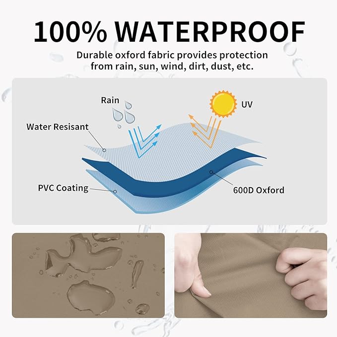 Easy-Going Outdoor Ottoman Cover, Waterproof Patio Ottoman Cover, Heavy Duty Outdoor Furniture Cover with Padded Handles (22"x22"x17", Camel/Dark Brown)