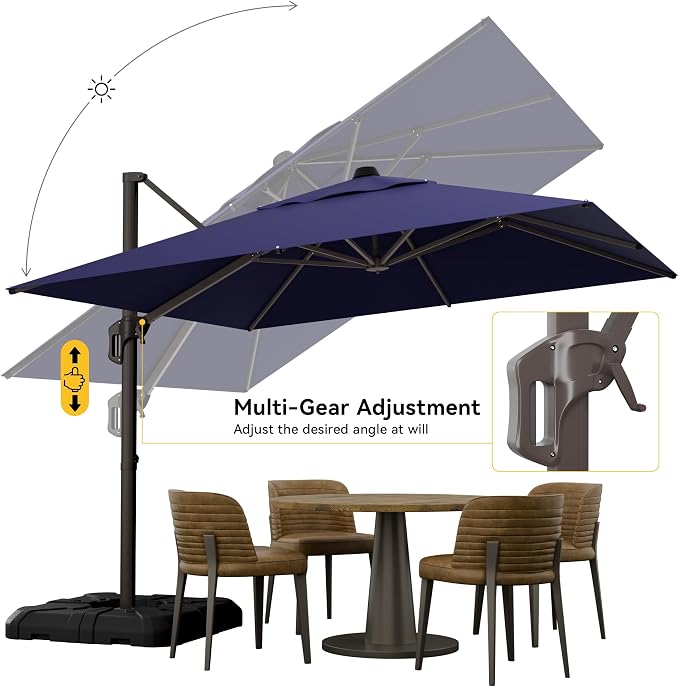 10x10FT Cantilever Outdoor Umbrella, 360° Rotating Large Offset Square Patio - Image 4