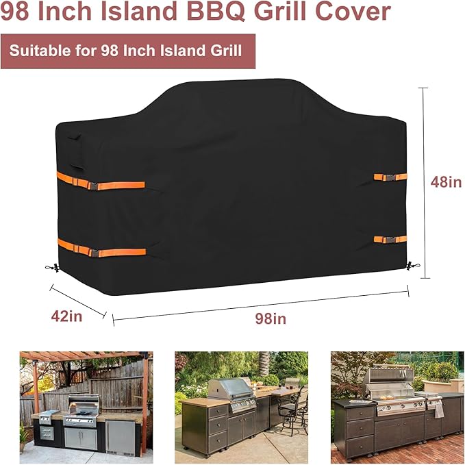98 in Island Grill Cover,98 Inch Island BBQ Grill Head Cover,Heavy Duty Waterproof Suitable for Outdoor Island Grill BBQ Black