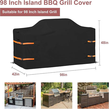 98 in Island Grill Cover,98 Inch Island BBQ Grill Head Cover,Heavy Duty Waterproof Suitable for Outdoor Island Grill BBQ Black