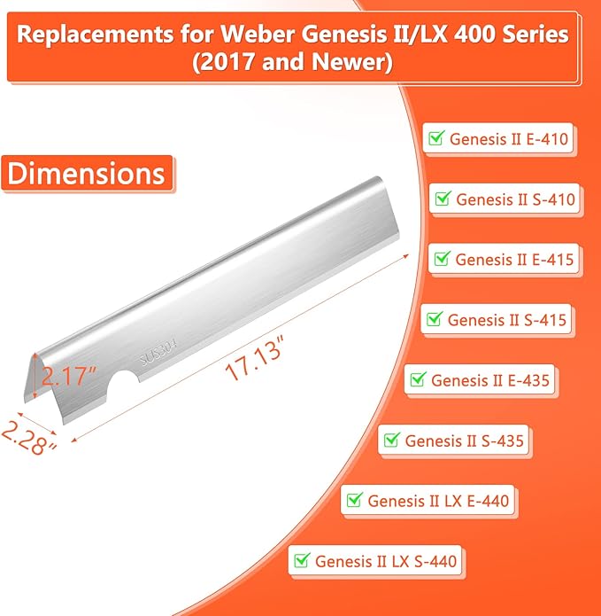 QuliMetal 66033 Flavorizer Bars for Weber GS4 Genesis 2 E-410/E-415/E-435, Grill Parts for Weber Genesis II LX E-440 Series Gas Grills, 17" SUS304 Stainless Steel Grill Parts for Weber 66033 66796