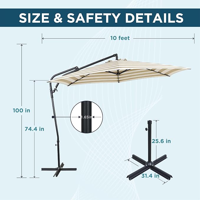 10FT Outdoor Offset Umbrella, Cantilever Patio Umbrella - Image 2