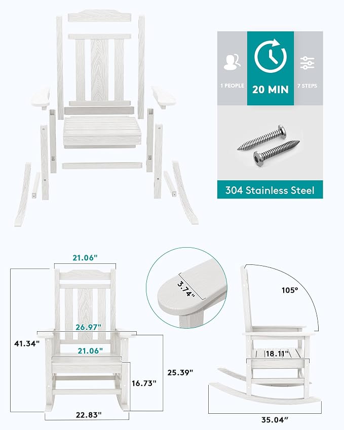 SERWALL Outdoor Rocking Chair, HDPE Oversized Rocking Chair Outdoor - Image 5