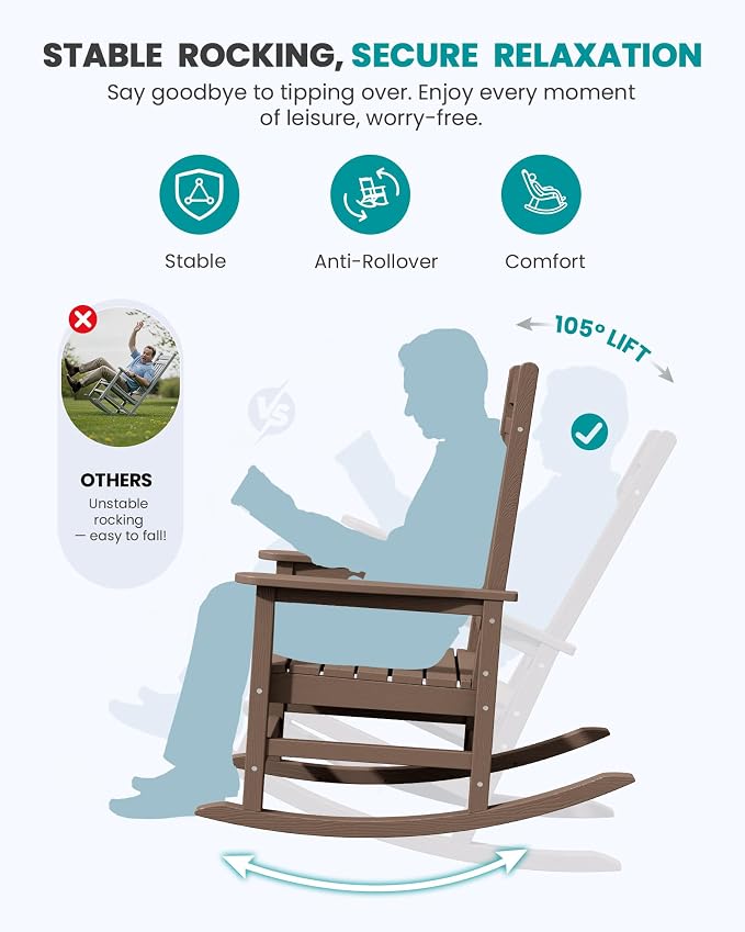 SERWALL Outdoor Rocking Chair Set of 6, Patio Rocking Chair, Porch Rocker - Image 2