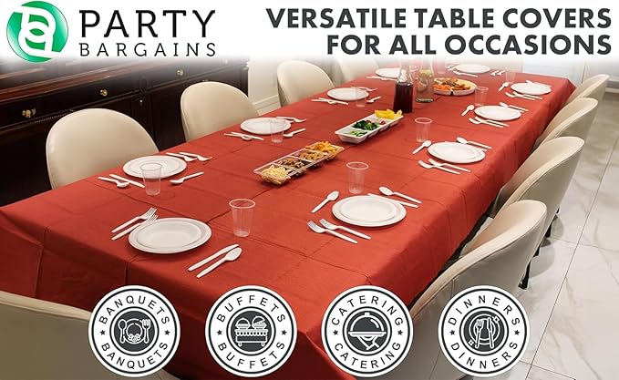 PARTY BARGAINS 40 Disposable Table Covers - 54" X 108" Red Table Cover, 3 Ply Paper & Plastic Tablecloth