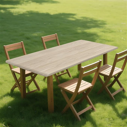 Rectangle Table Cloth Cover Waterproof Elastic Fitted Polyester Fitted Tablecloths for 8 Foot Tables for Indoor,Picnic, Camping, Outdoor （96" x 30"，Wood Grain）