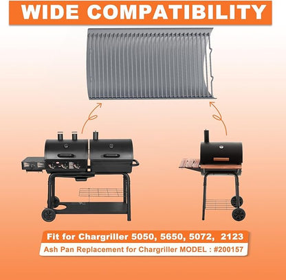 LS'BABQ 20" Ash Pan Charcoal Grill Replacement Parts with 2 PCS Fire Grate Hangers for Chargriller 5050, 5072, 5650, 2123 Charcoal Grills, Aluminized Steel for Chargriller MODEL #200157(20.4" x 12.8")