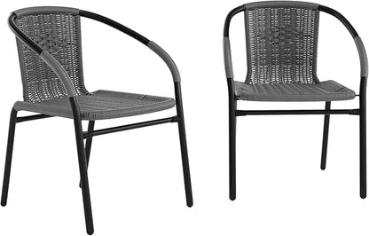 Flash Furniture Lila 2 Pack Gray Rattan Indoor-Outdoor Restaurant Stack Chair | by FlashFurniture