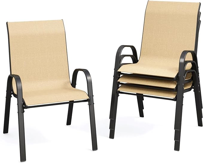 Patio Dining Chairs Set of 4, Stackable Dining Chairs, Breathable Fabric by VonzoyHome