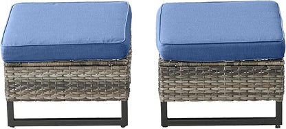 HUMMUH Outdoor Ottomans for Patio Set of 2 PE Wicker Outdoor Footstool with Removable Weather-Resistant Cushions for Patio, Backyard