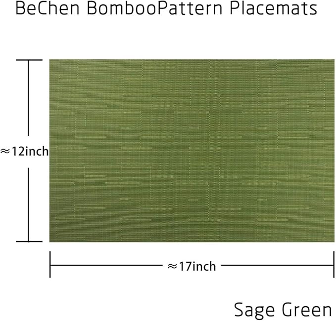 Vinyl Placemats,Washable Table Mats Easy to Clean Woven Placemats for Dining Table Set of 4(Sage Green)