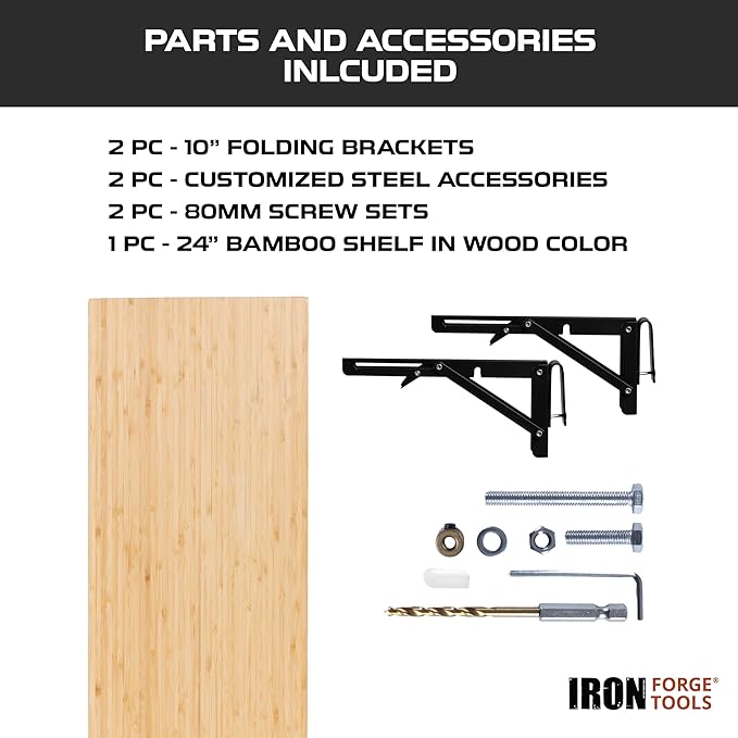 Iron Forge Tools 24x12 Wood Folding Grill Shelf Accessory - Compatible with Traeger Grill Ironwood, Ironwood XL, Timberline, & Timberline XL Models with PAL Pop and Lock Accessories Mount