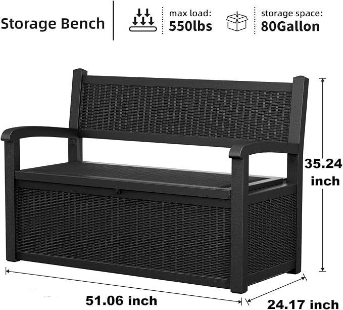 80 Gallon Storage Bench Deck Box Resin Patio Furniture - Image 3