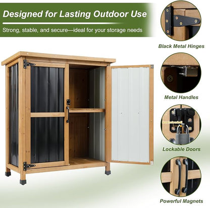 Ketive Small Outdoor Storage Cabinet Wood & Metal, Small Garden Tool Storage - Image 6