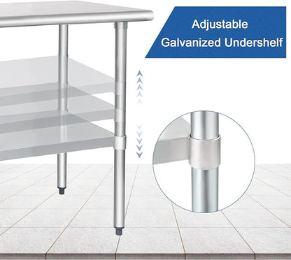 HARDURA Stainless Steel Table 24X72 Inches with Undershelf and Galvanized Legs NSF Heavy Duty Commercial Prep Work Table for Restaurant Kitchen Home and Hotel