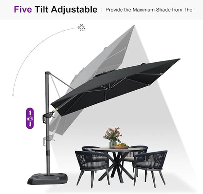 PURPLE LEAF Patio Outdoor Umbrella 9' x 9' Square All-Weather Black | Large - Image 5