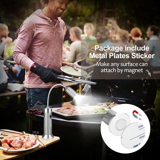 Magnetic Ultra-Bright Barbecue Grill Light with Super Bright LED Lights, Grilling Gifts for Men Dad, Flexible Gooseneck BBQ Light, Traeger Pit Boss Smoker Electric Grill Accessories-1 Pair (Silvery)