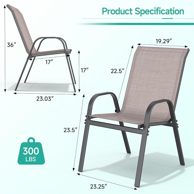 Patio Chairs Set of 6, All Weather Outdoor Dining Chairs | Stackable Dining - Image 3