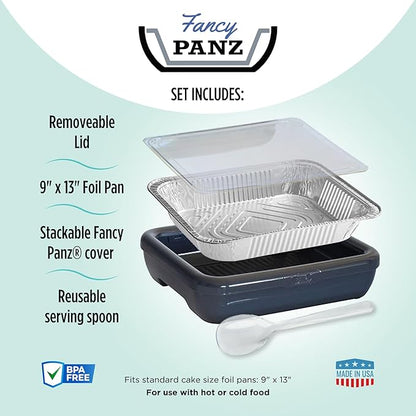 Fancy Panz - Marble 9x13x2" Aluminum Foil Pan Carrier with Lid - Elevated Food Serving Tray - Portable Casserole Carrier with Lid - Made in the USA Hosting Essentials