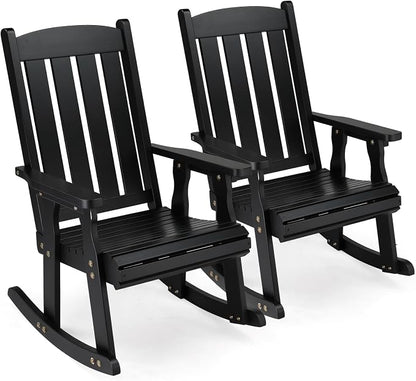 VINGLI Outdoor Rocking Chair Set of 2, Heavy Duty 600 LBS Wooden Rocking Chair by VINGLI