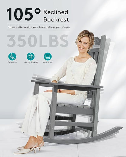SERWALL Outdoor Rocking Chair, HDPE Rocking Chair Outdoor, Unique Gray - Image 3