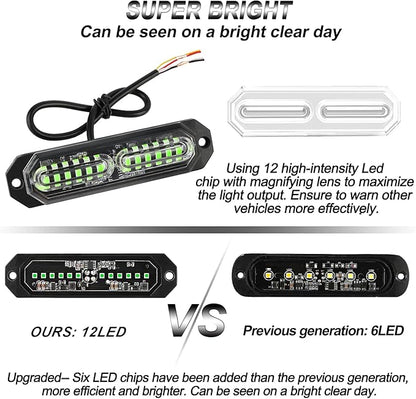 ASPL 8pcs Sync Feature Ultra Slim 12-LED Surface Mount Flashing Strobe Lights for Truck Car Vehicle LED Mini Grille Light Head Emergency Beacon Hazard Warning Lights (Green)