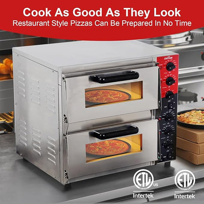 CROSSON ETL listed Commercial Double Deck 16 inch Countertop Electric Pizza Oven with pizza stone, Multipurpose Indoor Pizza oven for Restaurant use,120V/3200W