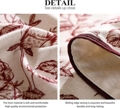 ISAENNE Designer Vintage Linen Extra Long Rectangle Tablecloth,Red Floral Pattern Linen Stain Resistant Table Cloth,Decor Tablecloths for Dining Thanksgiving Kitchen Party,67"*118"-Harmony