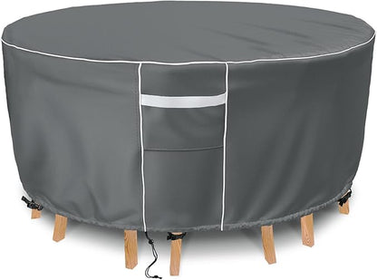 Gasadar Round Outdoor Furniture Cover Waterproof, Round Patio Furniture Covers for Patio Table and Chairs Set, Heavy Duty 600D, 62" Dia x 28" H, Grey