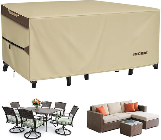 Outdoor Patio Furniture Cover - Heavy Duty Waterproof 600D Tough Canvas Protector for Rectangular Table Cover, All-Season Dining Table and Chair Covers (62L x 44W x 28H Inch)