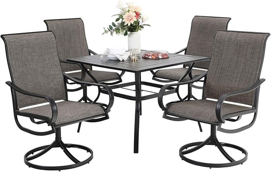 Sophia & William Outdoor Dining Set Patio Dining Set for 4 Outdoor Table and Chairs 5 Pieces with Swivel Patio Chairs 37"x 37" Metal Table for Garden Pool All Weather Brown