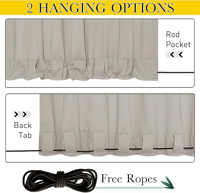 NICETOWN 2 Panels Outdoor Curtains Waterproof Extra Long W52xL108 Natural | - Image 2