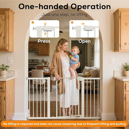 29.5-46" Baby Gate for Stairs, Baby Safety Essentials, Auto Close Gate for Doorways, Easy Install Pressure Mounted Dog Gate Indoor, Pet Gates for Dogs, White (2 Pack)