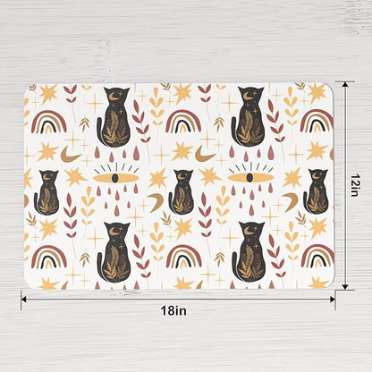 QIYI Placemats Set of 6, 12x18 Inch Faux Leather Place Mats for Kitchen Dinning, Heat Resistant Anti Slip Folk Table Mats, Waterproof Wipeable Washable Placemat Party Table Décor, Boho Black Cats