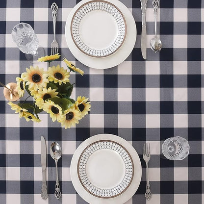 Cupuamon 2 Pack Waterproof Polyester Fabic Rectangle Checkered Tablecloth，60x120 Outdoor Table Cloth，Oil Stain Prevention Table Cloth for Pinics and Parties（Navy and White）