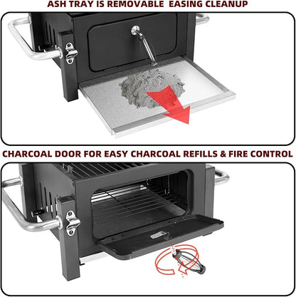 Portable Charcoal Grill, Tabletop Outdoor Barbecue Smoker, Small BBQ Grill for Outdoor Cooking Backyard Camping Picnics Beach by DNKMOR