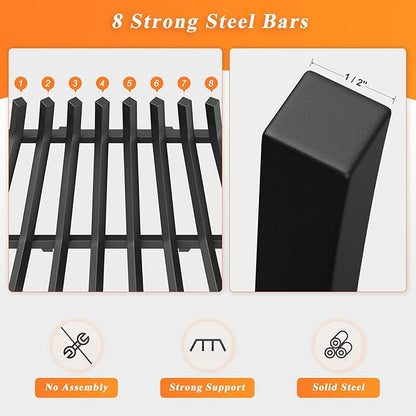 Fireplace Grate 30 Inch with 8 Support Legs, Solid Steel Heavy Duty Fireplace Log Holder with Fire Log Tongs & Fire Poker, Fireplace Log Grate for Indoor Fireplace and Outdoor In-ground Firepit